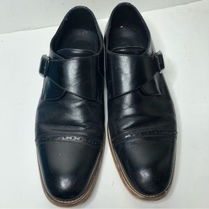 Stacy Adams Desmond Black Leather Monk toe cap Strap Loafer Dress Shoes SZ 10